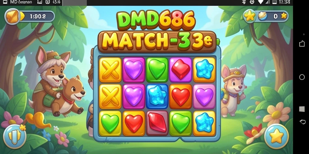 Tampilan menarik dari gameplay DMD686 Match-3 yang penuh warna.