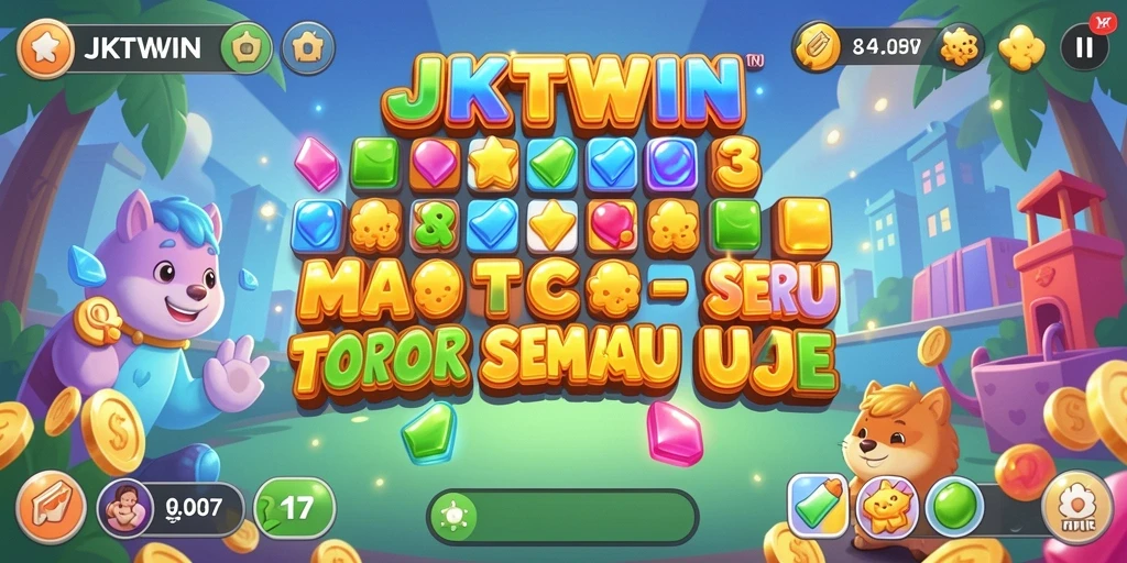 Screenshot utama JKTWIN menampilkan gameplay Match-3 yang seru dan penuh warna.