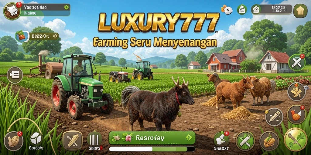 Tampilan gameplay <strong>LUXURY777</strong> yang menampilkan ladang hijau subur.