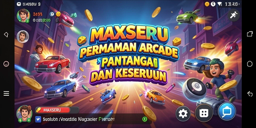 Tampilan gameplay <strong>MAXSERU</strong> yang penuh warna dan aktif.