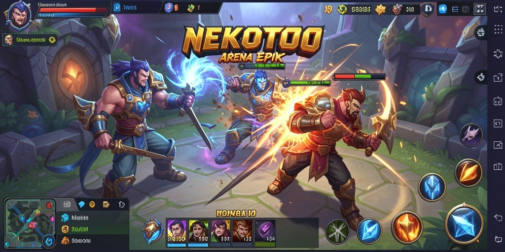 Tampilan seru gameplay <strong>NEKOTOTO</strong> dalam pertarungan MOBA.