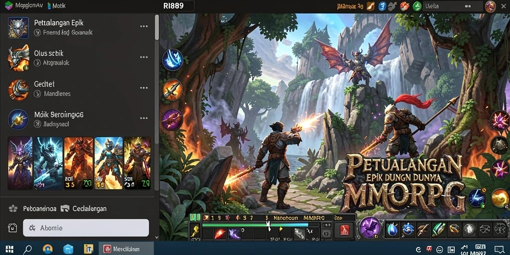 Tampilan gameplay utama RI889 yang memperlihatkan pertempuran epik dan eksplorasi dunia.